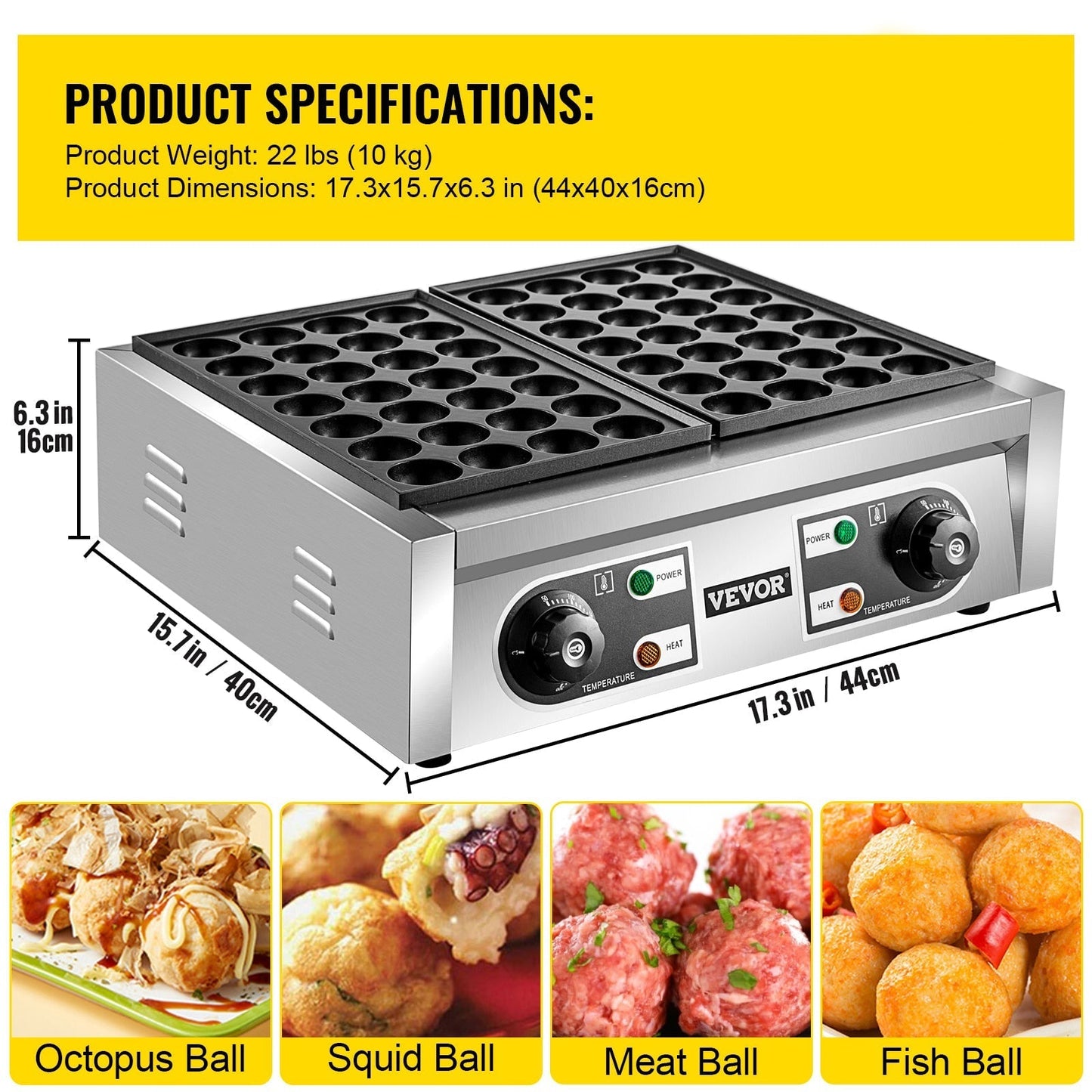 56 Electric Commercial Octopus Fish Ball Takoyaki Maker Double Pan
