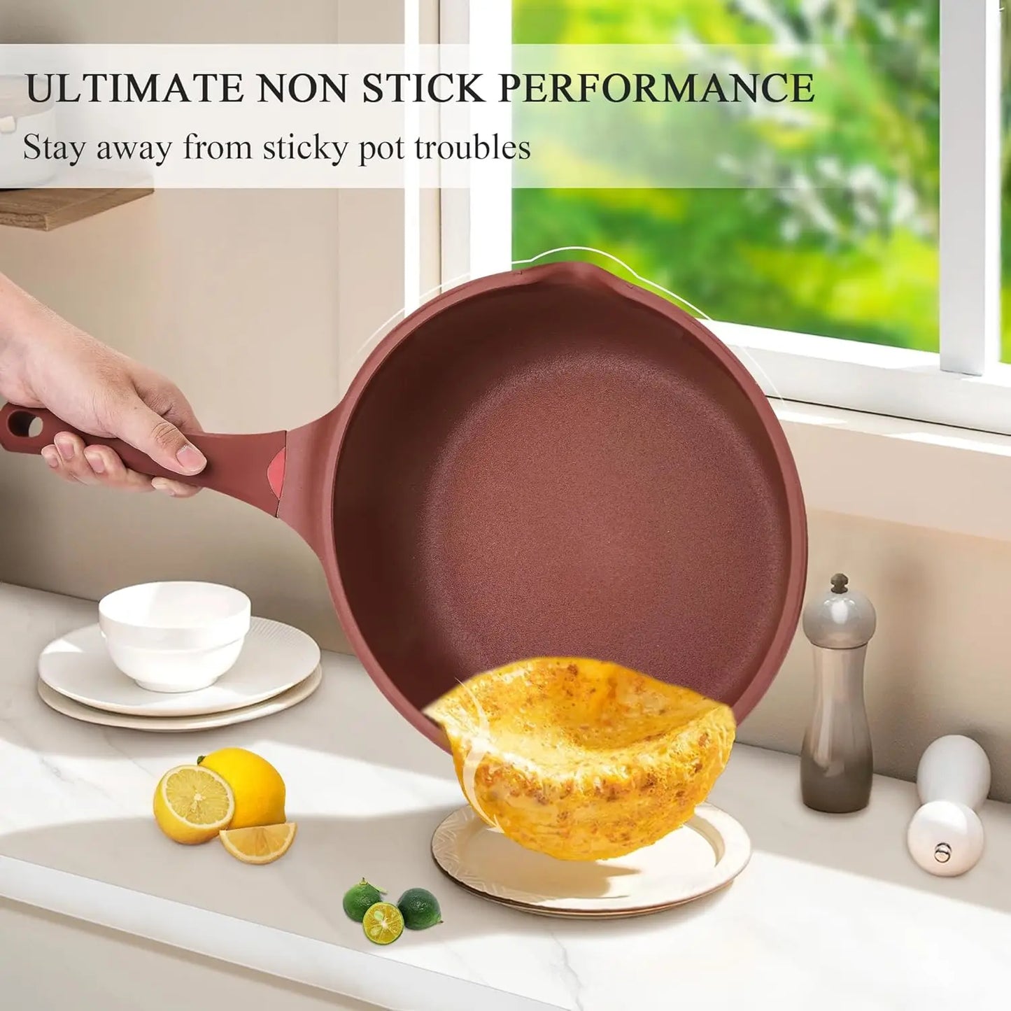 12in Nonstick Toxin Free Ceramic Deep Frying Pan with Lid Cookware