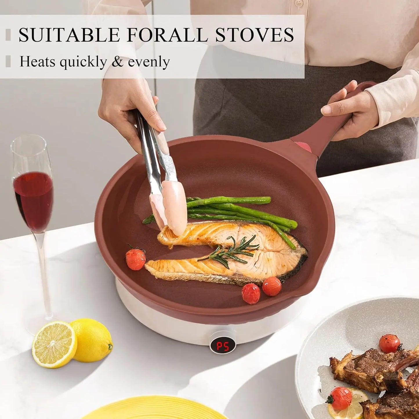 12in Nonstick Toxin Free Ceramic Deep Frying Pan with Lid Cookware