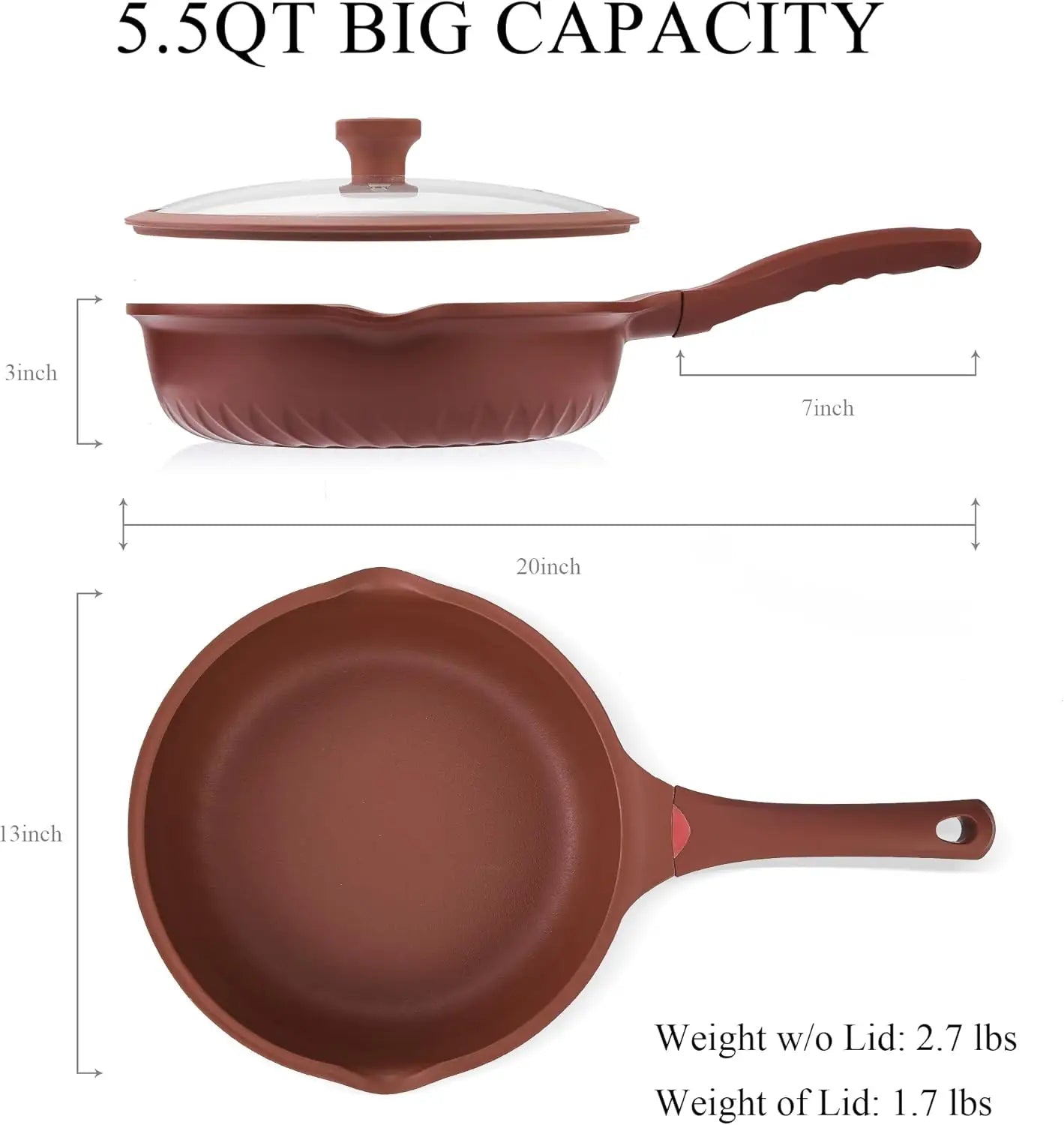 12in Nonstick Toxin Free Ceramic Deep Frying Pan with Lid Cookware