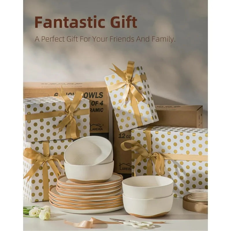 12pcs Ceramic Dinner Plates and Bowls Set for 4 Kitchen Tableware