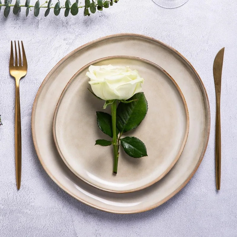 12pcs Ceramic Handmade Reactive Glaze Plates and Bowls Dinnerware Set