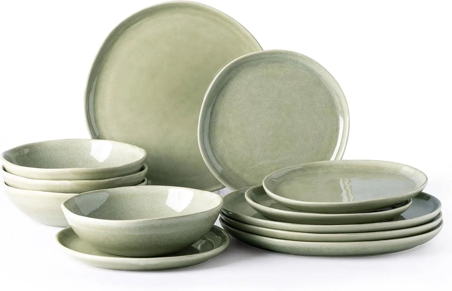 12pcs Ceramic Handmade Reactive Glaze Plates and Bowls Dinnerware Set