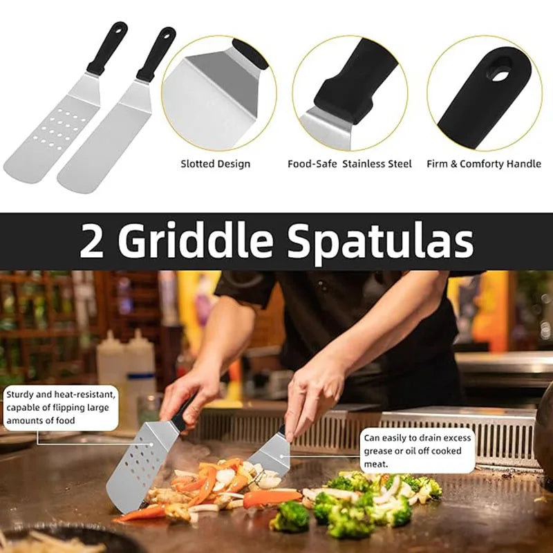 15Pcs Stainless Steel Griddle Accessories Kit BBQ Tools Set