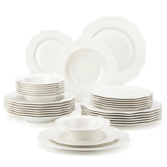 16/32pcs Nordic White Ceramic Tableware Set Elegant Kitchen Dinnerware