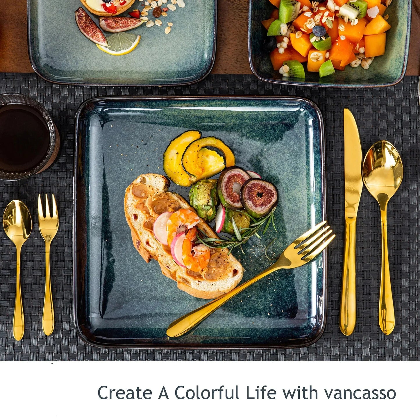 16pcs Square Ceramic Tableware Set for 4 People Kitchen Dinnerware Set