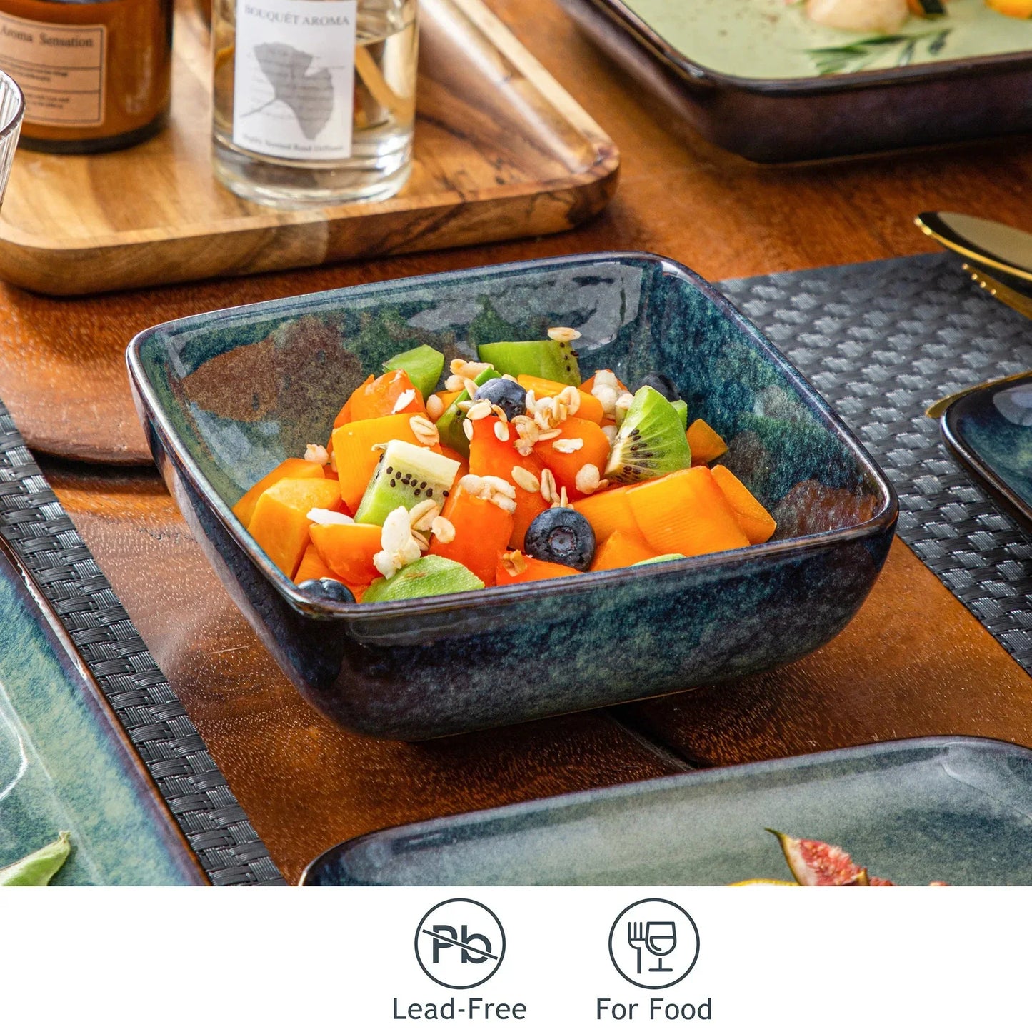 16pcs Square Ceramic Tableware Set for 4 People Kitchen Dinnerware Set