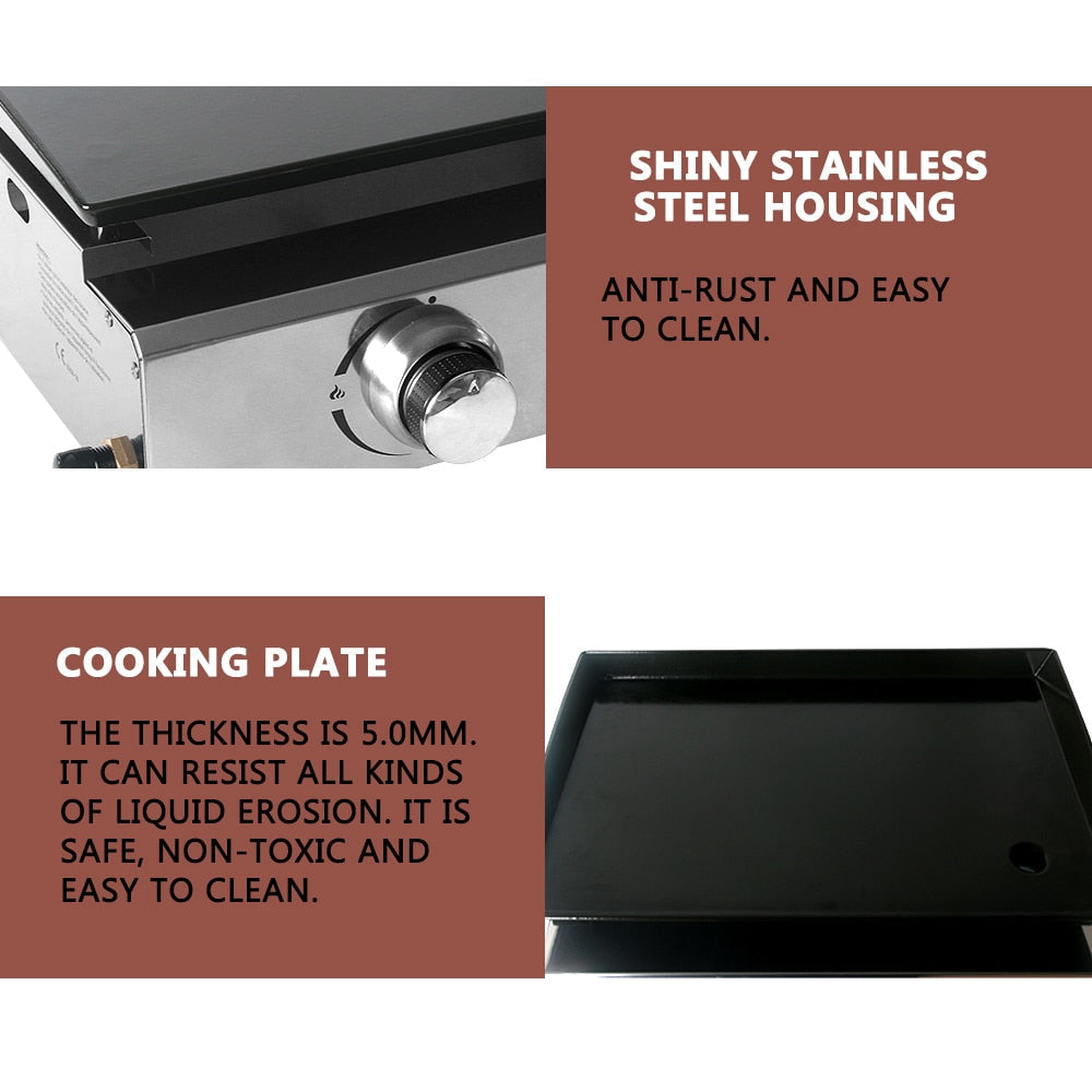 2 Burners Grill LPG BBQ Griddle for Commercial Non-stick Iron Plate