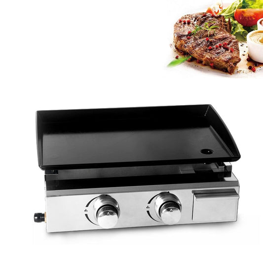 2 Burners Grill LPG BBQ Griddle for Commercial Non-stick Iron Plate