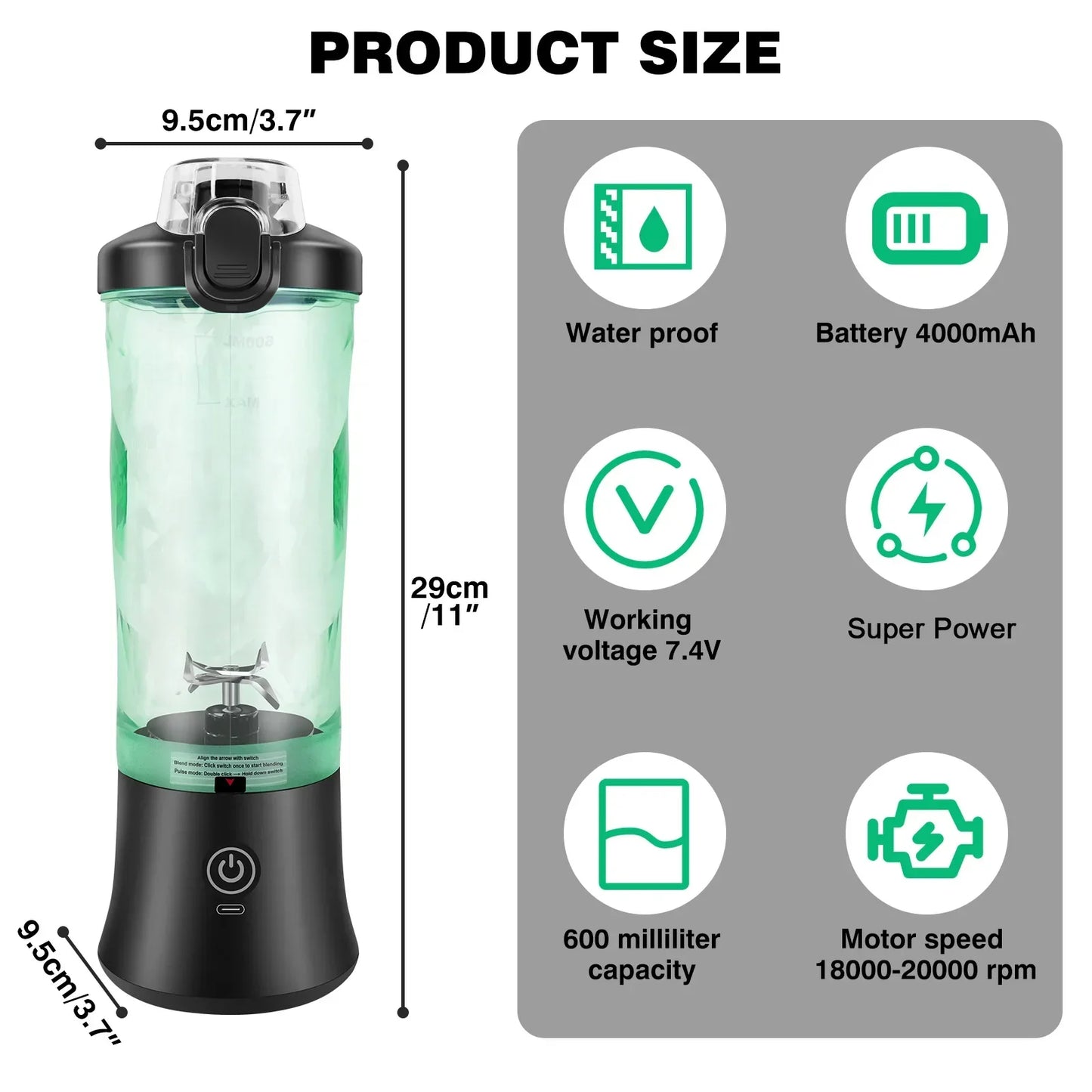 2 in 1 Portable Blender Electric Juicer and Smoothie Mixer Mini Blender