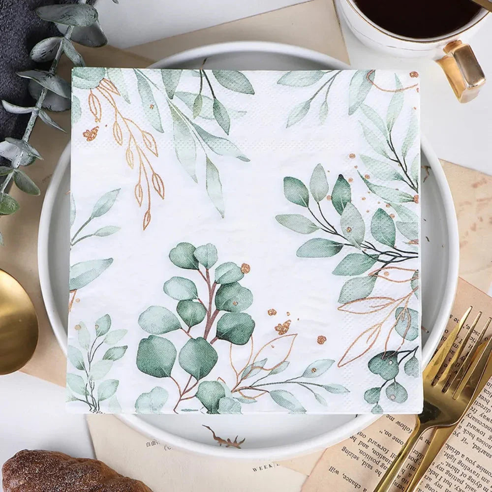 20pcs Green Plant Printed Napkin Papers Mouth Wiping Cloth Paper Towel