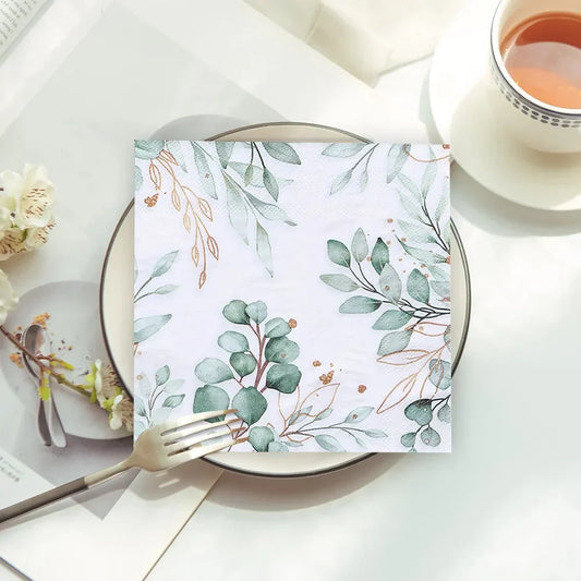 20pcs Green Plant Printed Napkin Papers Mouth Wiping Cloth Paper Towel