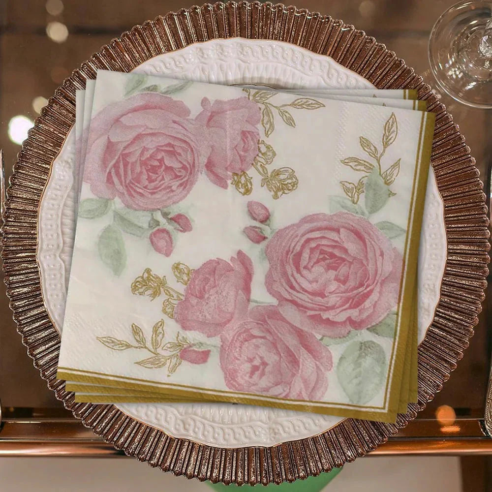 20pcs Napkins Paper Pastoral Style Bee Napkins Retro Rose Print Napkin