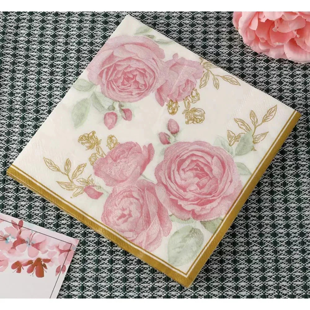 20pcs Napkins Paper Pastoral Style Bee Napkins Retro Rose Print Napkin