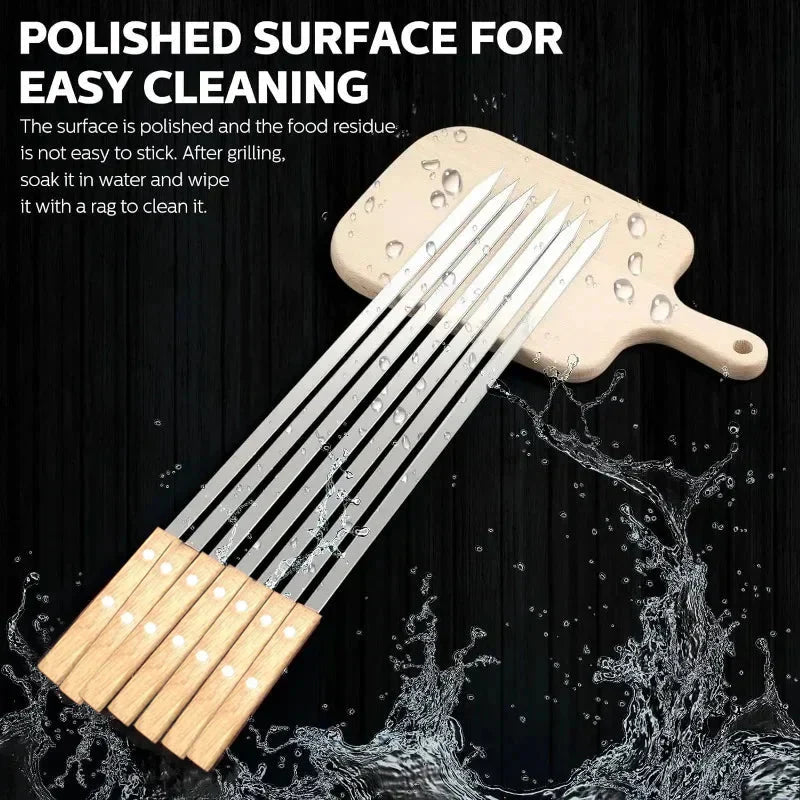 21 Inch Long Flat Stainless Steel Professional Grilling BBQ Skewer