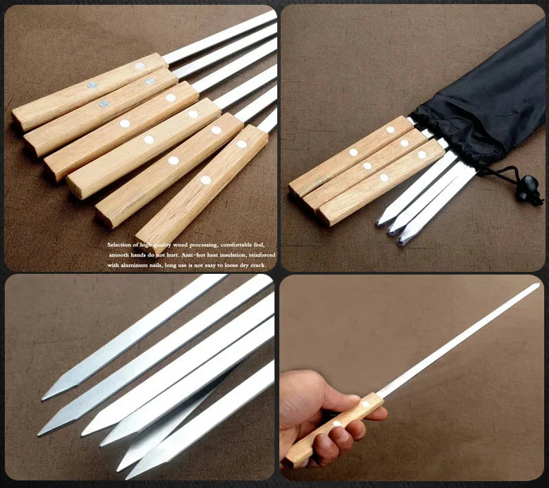 21 Inch Long Flat Stainless Steel Professional Grilling BBQ Skewer