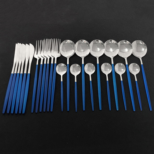 24Pcs Stainless Steel Cutlery Set Elegant Mirror Dinnerware Set