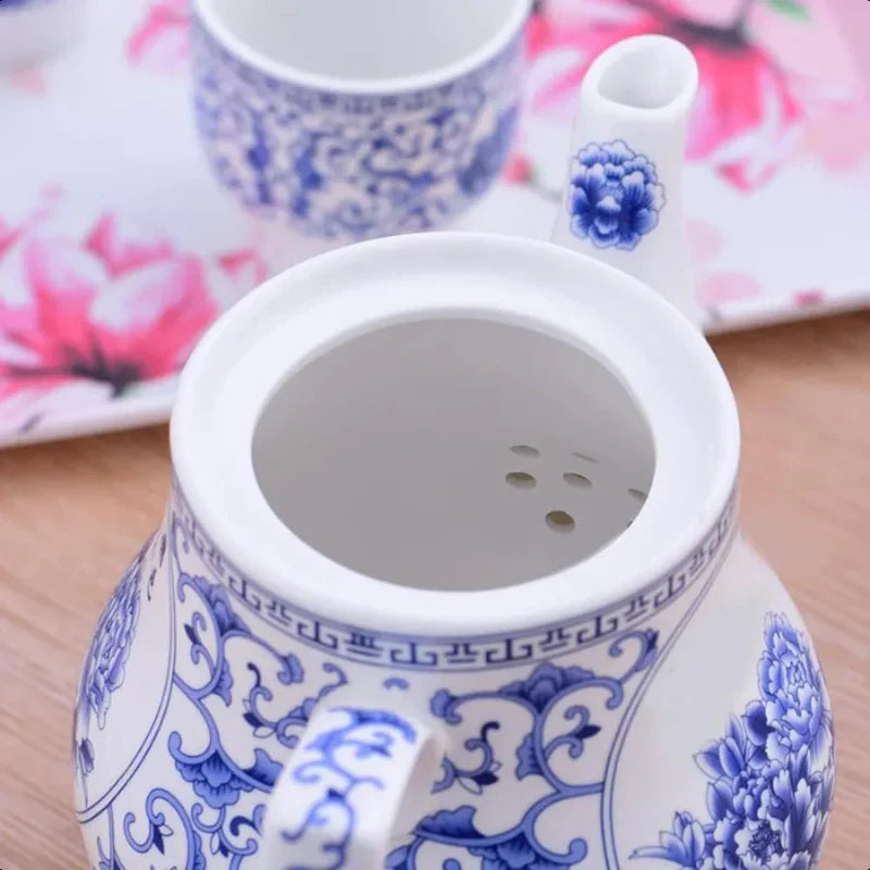 26oz Decorative Ceramic Teapot Blue and White Home or Office Teapot