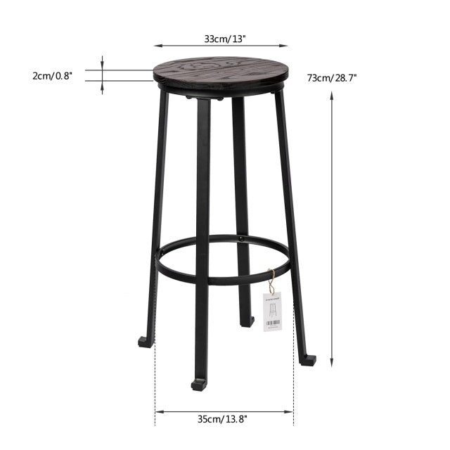 2Pcs Counter Height Bar Stools Vintage 360 Degree Swivel Barstool