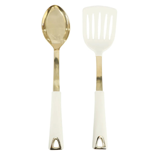 2pcs Stainless Steel Turner and Spoon with Handle Kitchen Tool Set