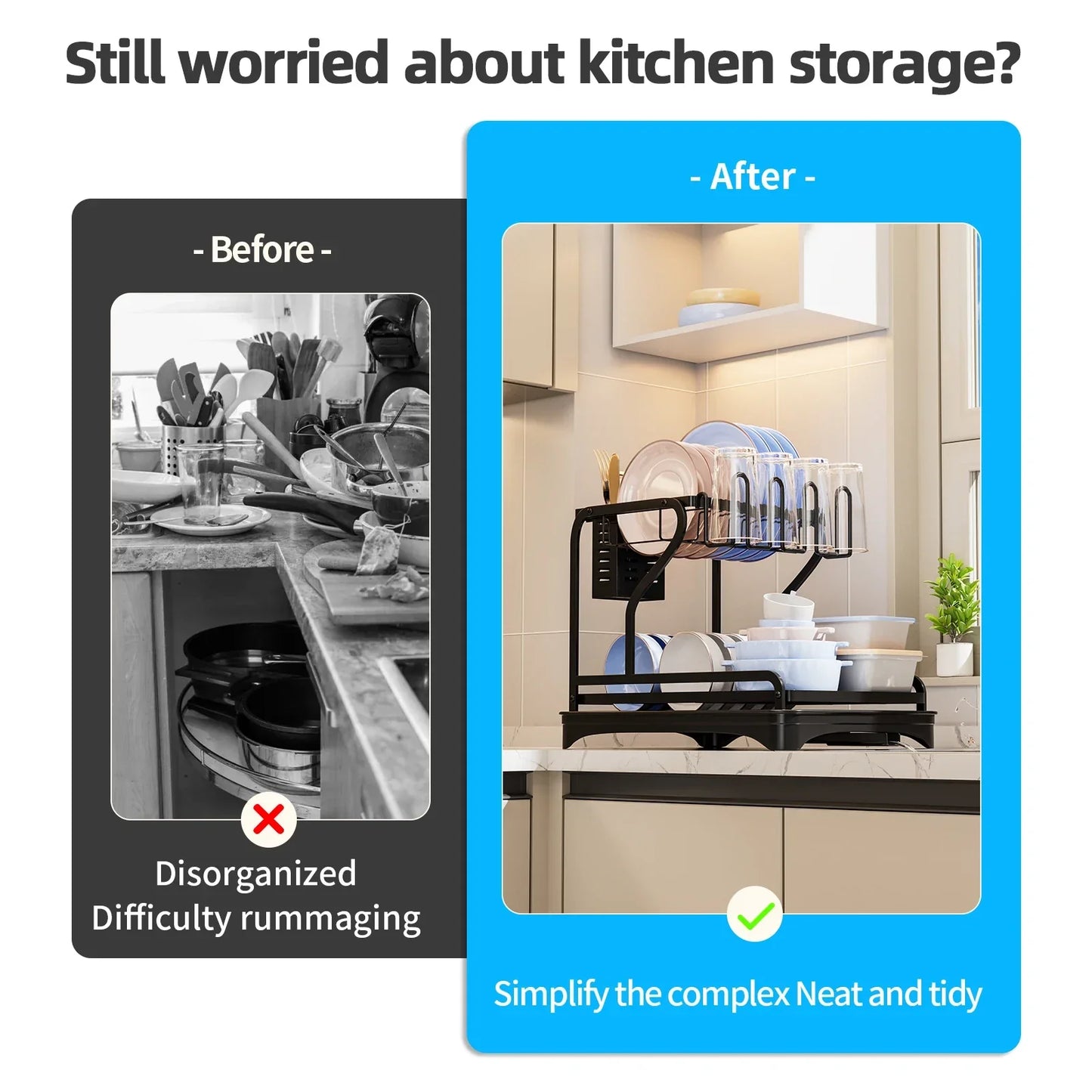 2Tier Metal Dish Drying Drainer Rack With Drainboard Kitchen Counter