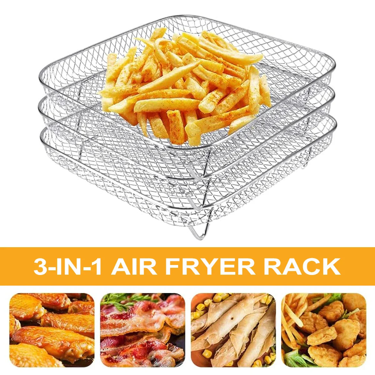 3-Tier Stainless Steel Air Fryer Rack Universal Stackable Accessory