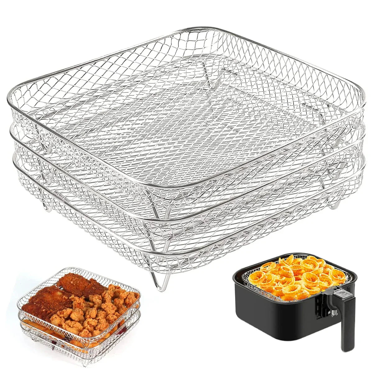 3-Tier Stainless Steel Air Fryer Rack Universal Stackable Accessory