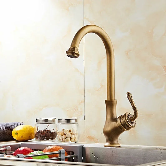 360 Swivel Antique Brass Kitchen Mixer Tap Kitchen Sink Basin Faucet