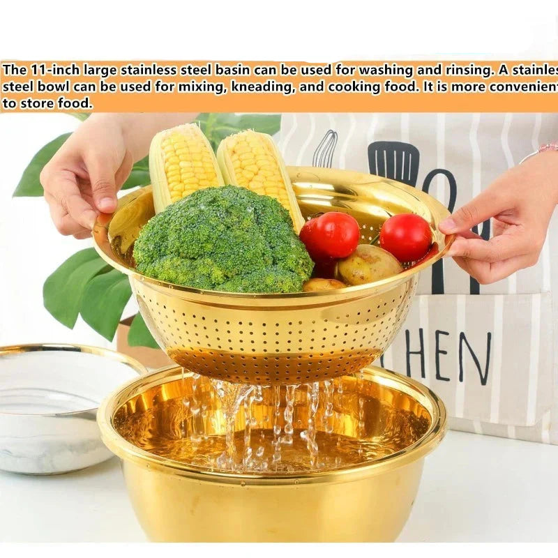 3pcs Stainless Steel Round Colander Vegetable Slicer Grater Strainer