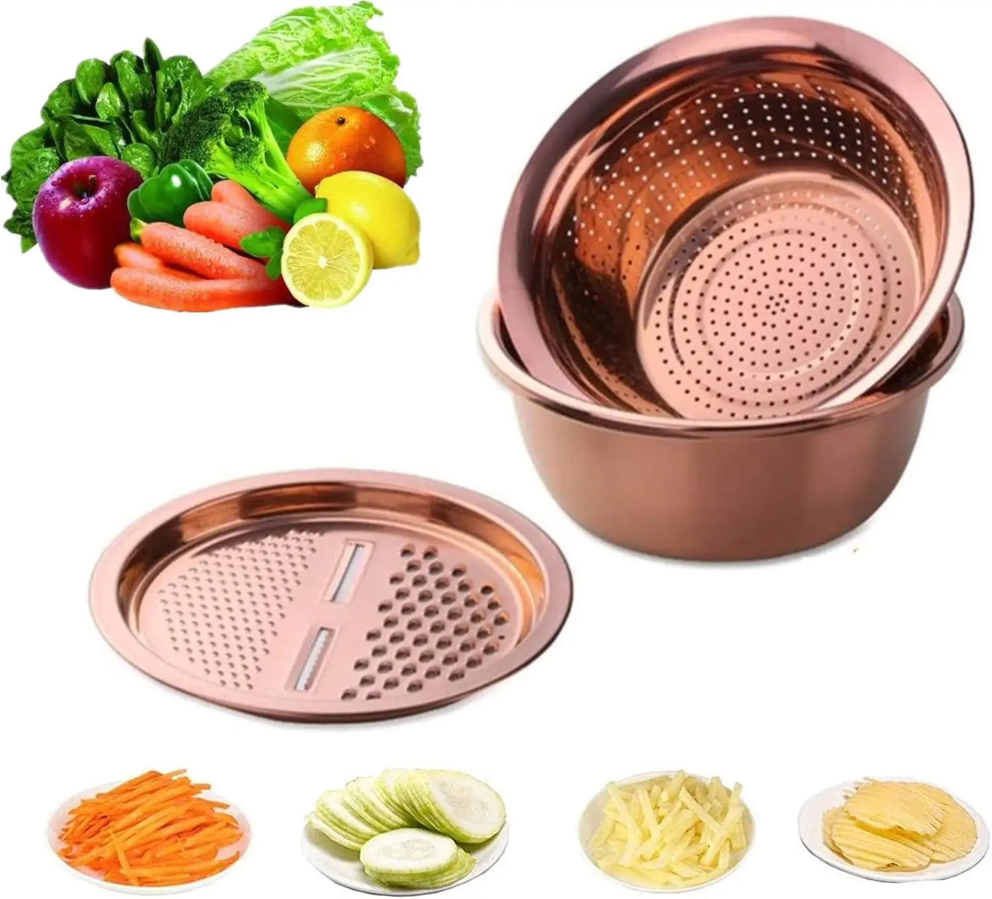 3pcs Stainless Steel Round Colander Vegetable Slicer Grater Strainer