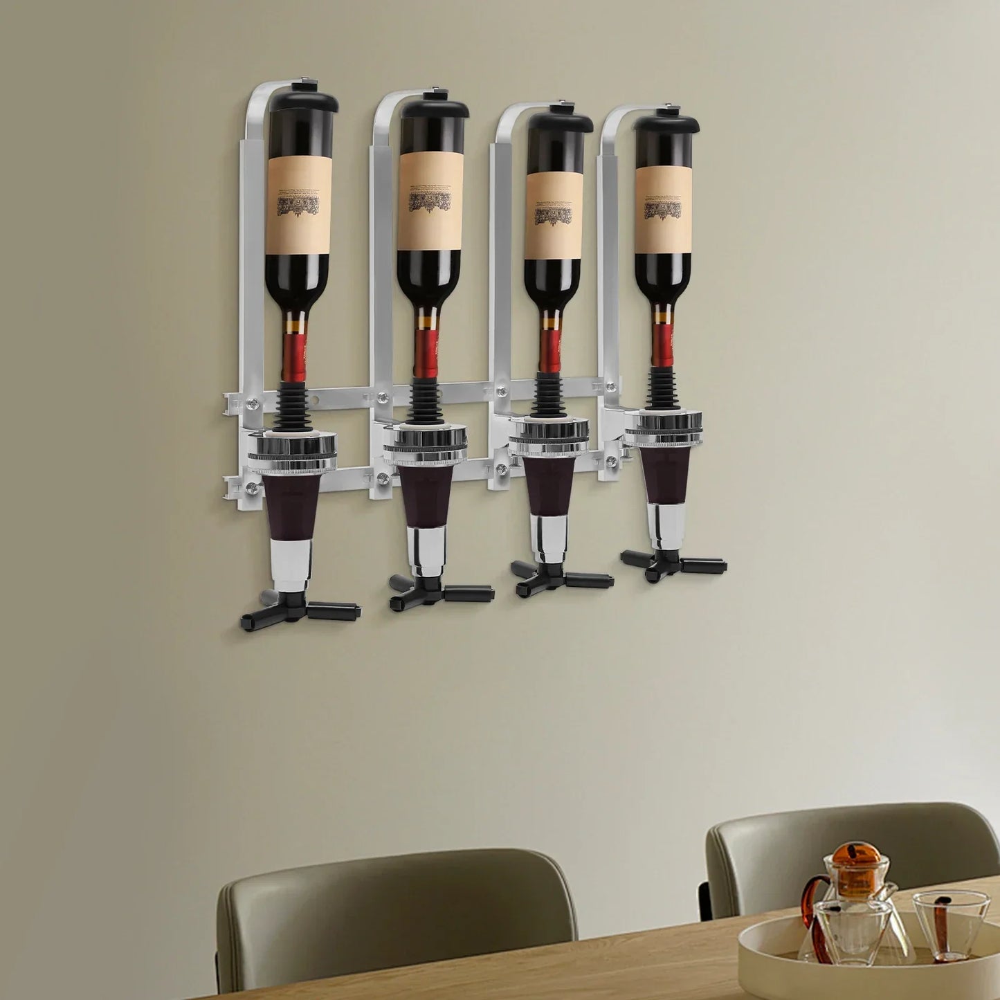 4 Head Silver Wine Rack Wall Mounted Bottle Bracket Bar Accessories