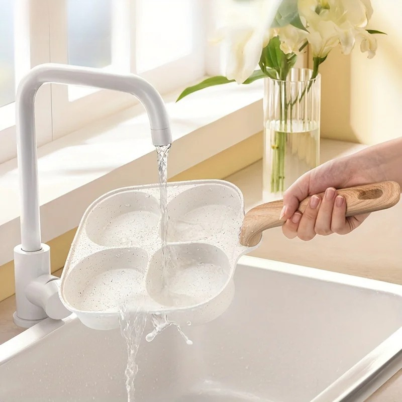 4 Holes Medical Stone Non Stick Egg Frying Pan With Wooden Handle