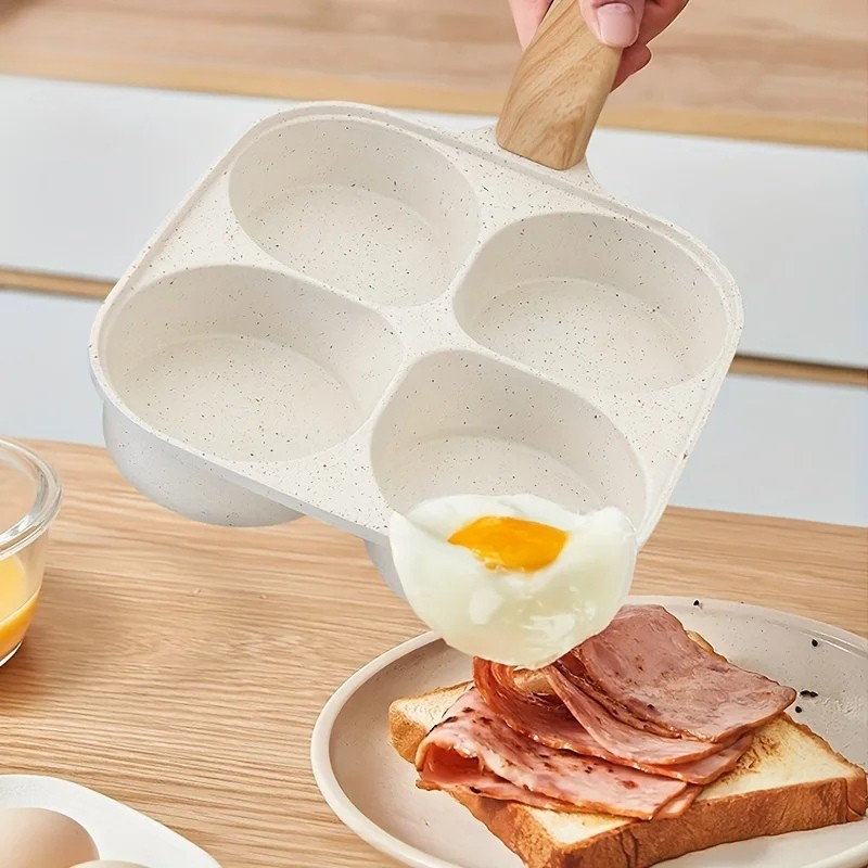 4 Holes Medical Stone Non Stick Egg Frying Pan With Wooden Handle
