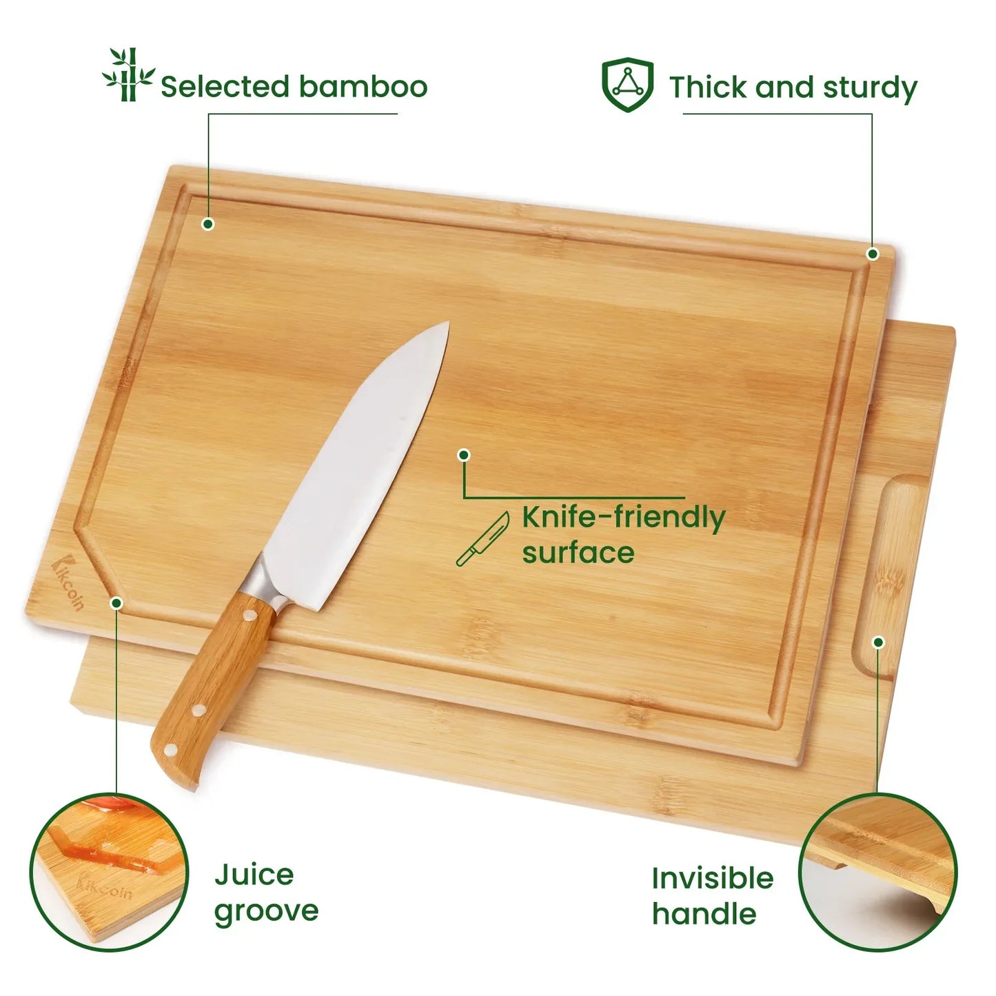 4pcs Kitchen Bamboo Cutting Board Set with Inner Handle Design