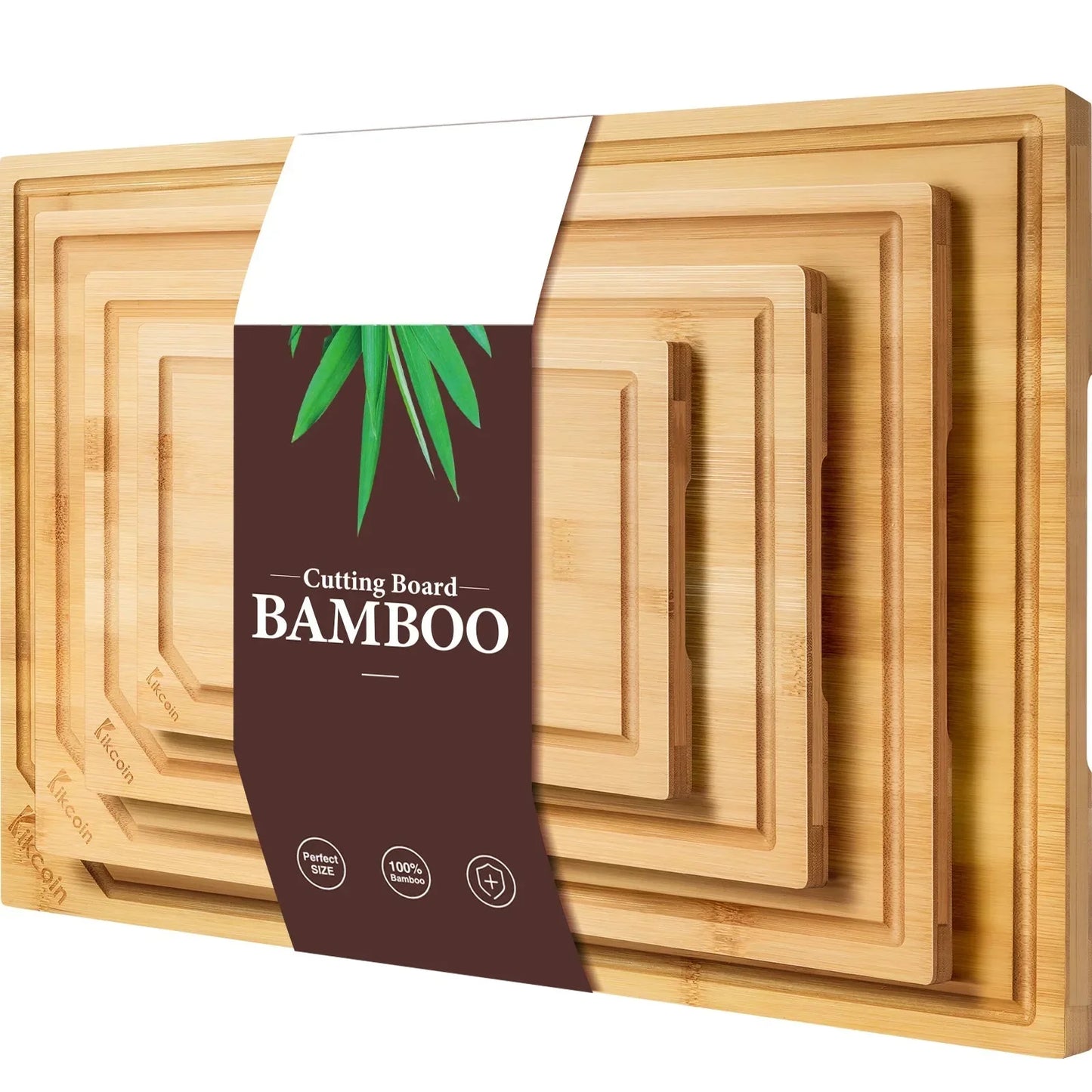 4pcs Kitchen Bamboo Cutting Board Set with Inner Handle Design