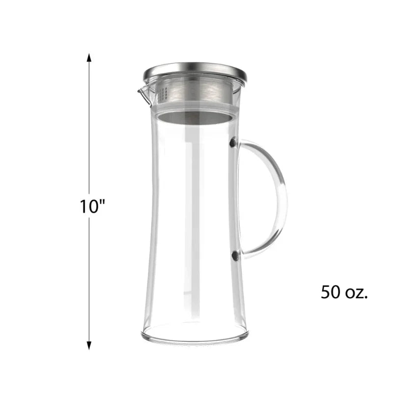 50oz Heat Resistant Glass Pitcher with Stainless Steel Filter Leak Lid