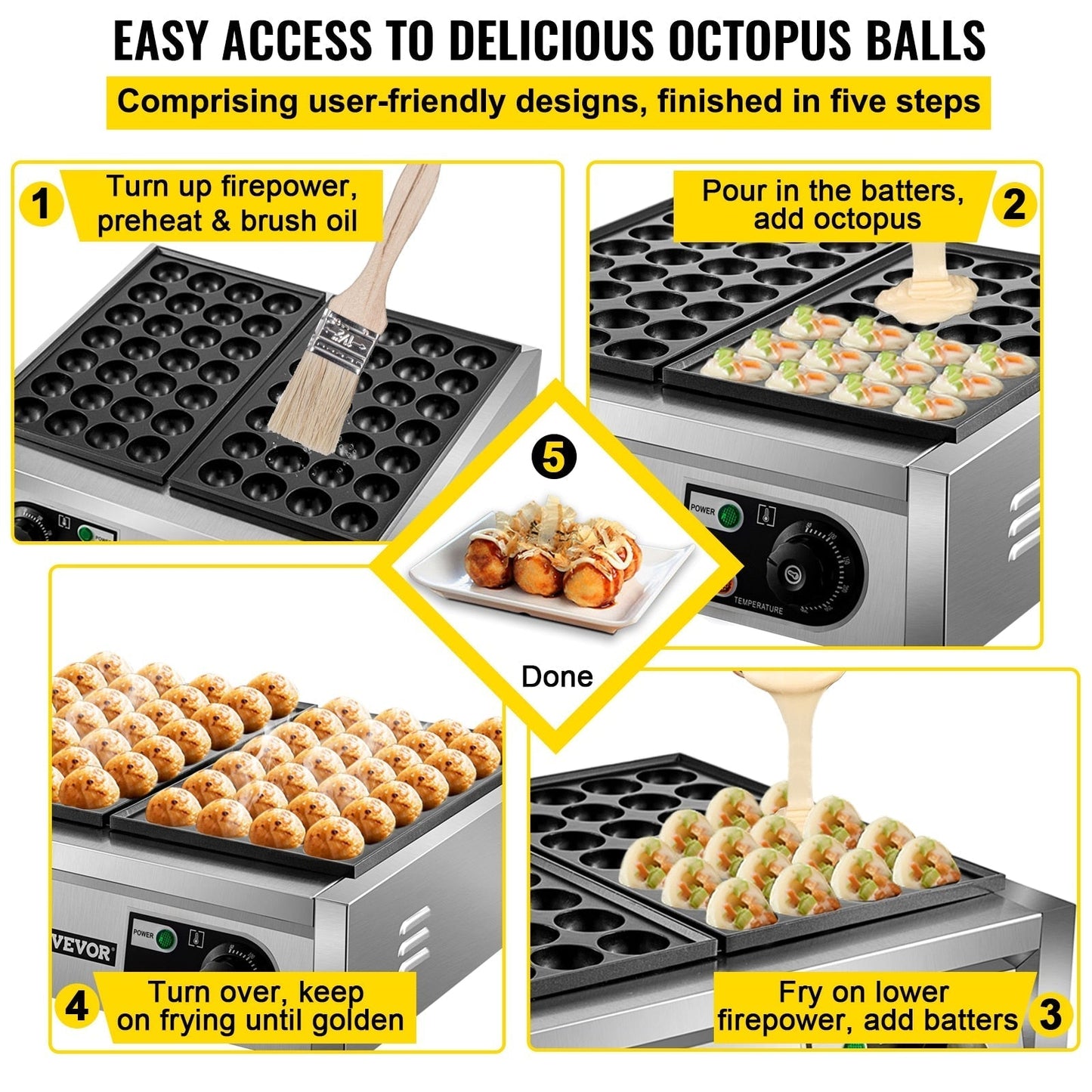 56 Electric Commercial Octopus Fish Ball Takoyaki Maker Double Pan