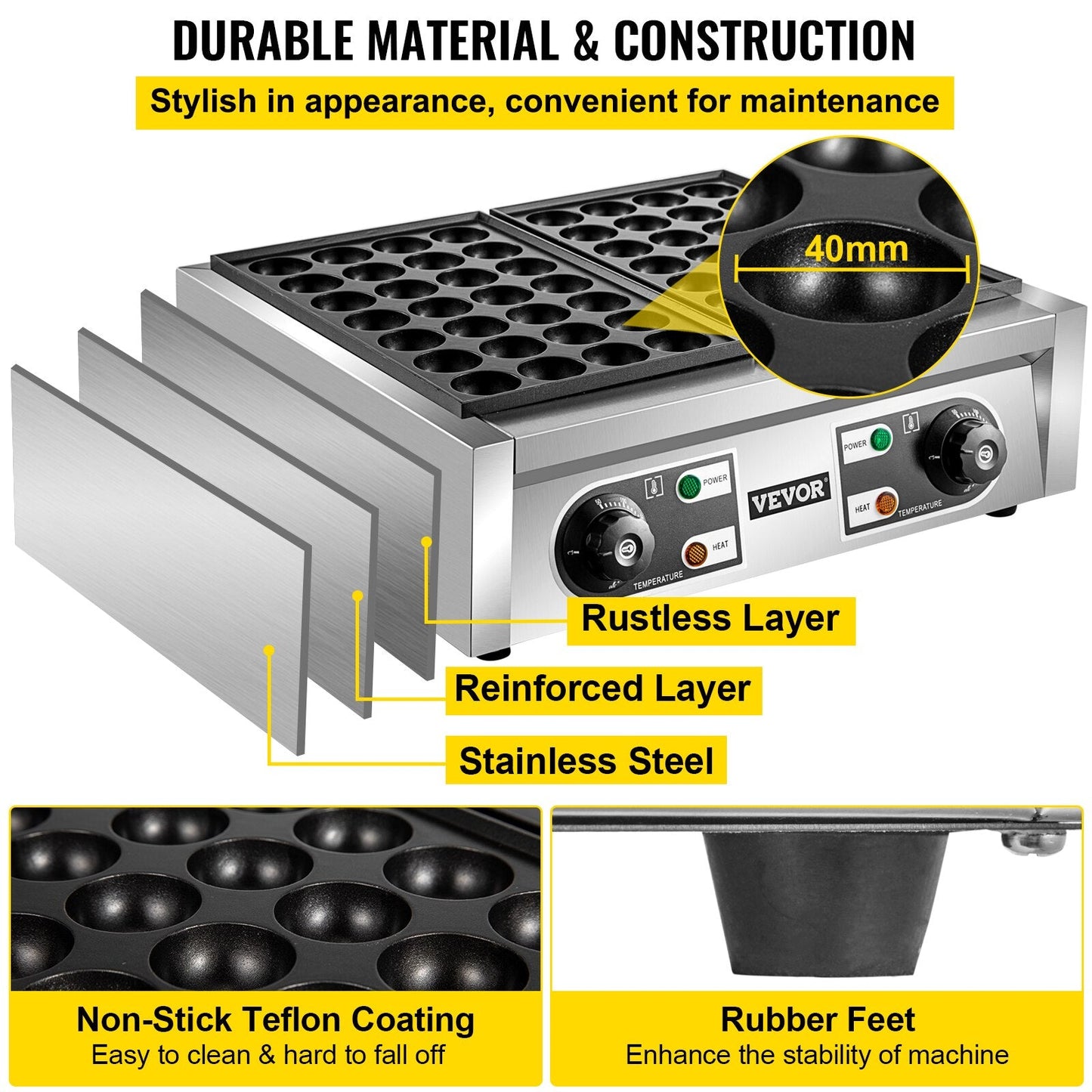 56 Electric Commercial Octopus Fish Ball Takoyaki Maker Double Pan