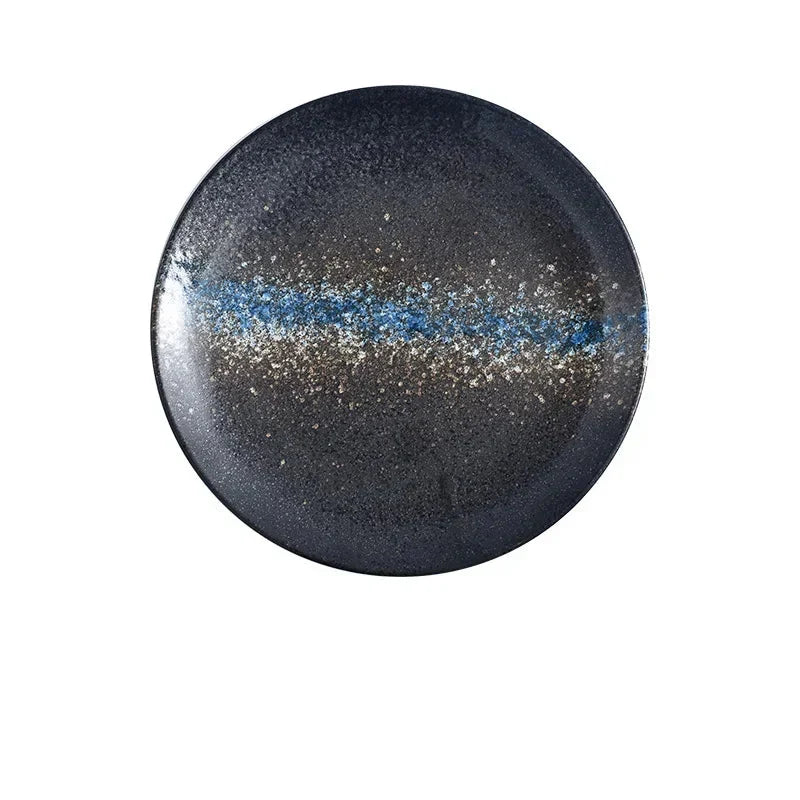 6/8/10" Ceramic Flat Dish Retro Japanese Style Steak Plate Pasta Tray