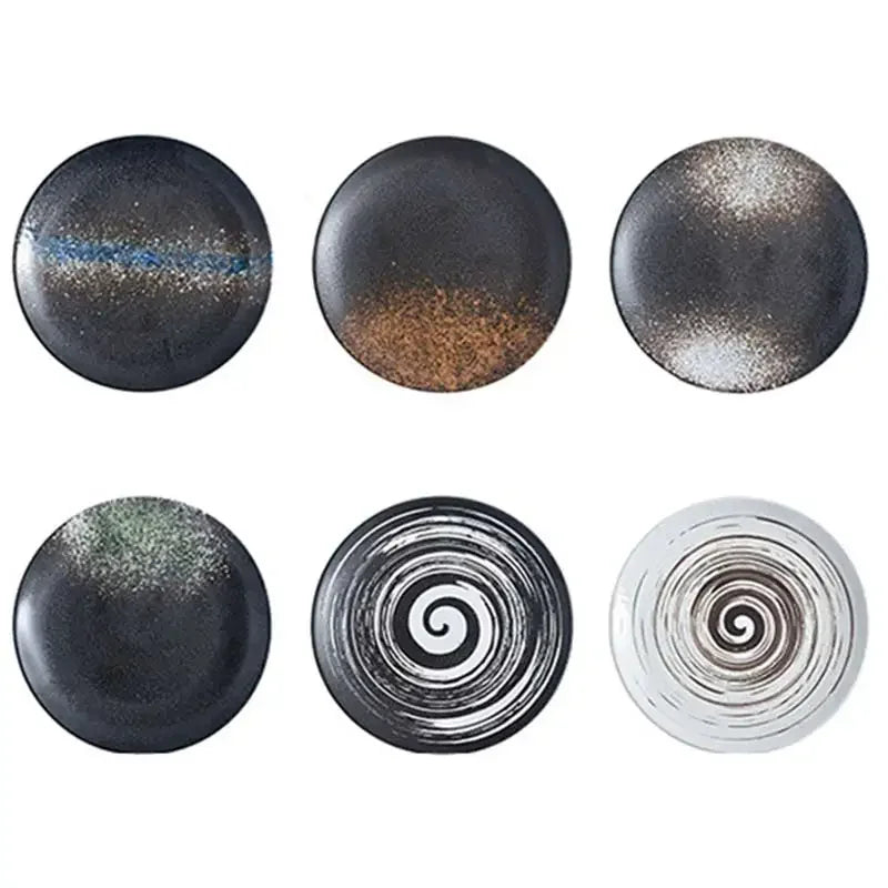 6/8/10" Ceramic Flat Dish Retro Japanese Style Steak Plate Pasta Tray