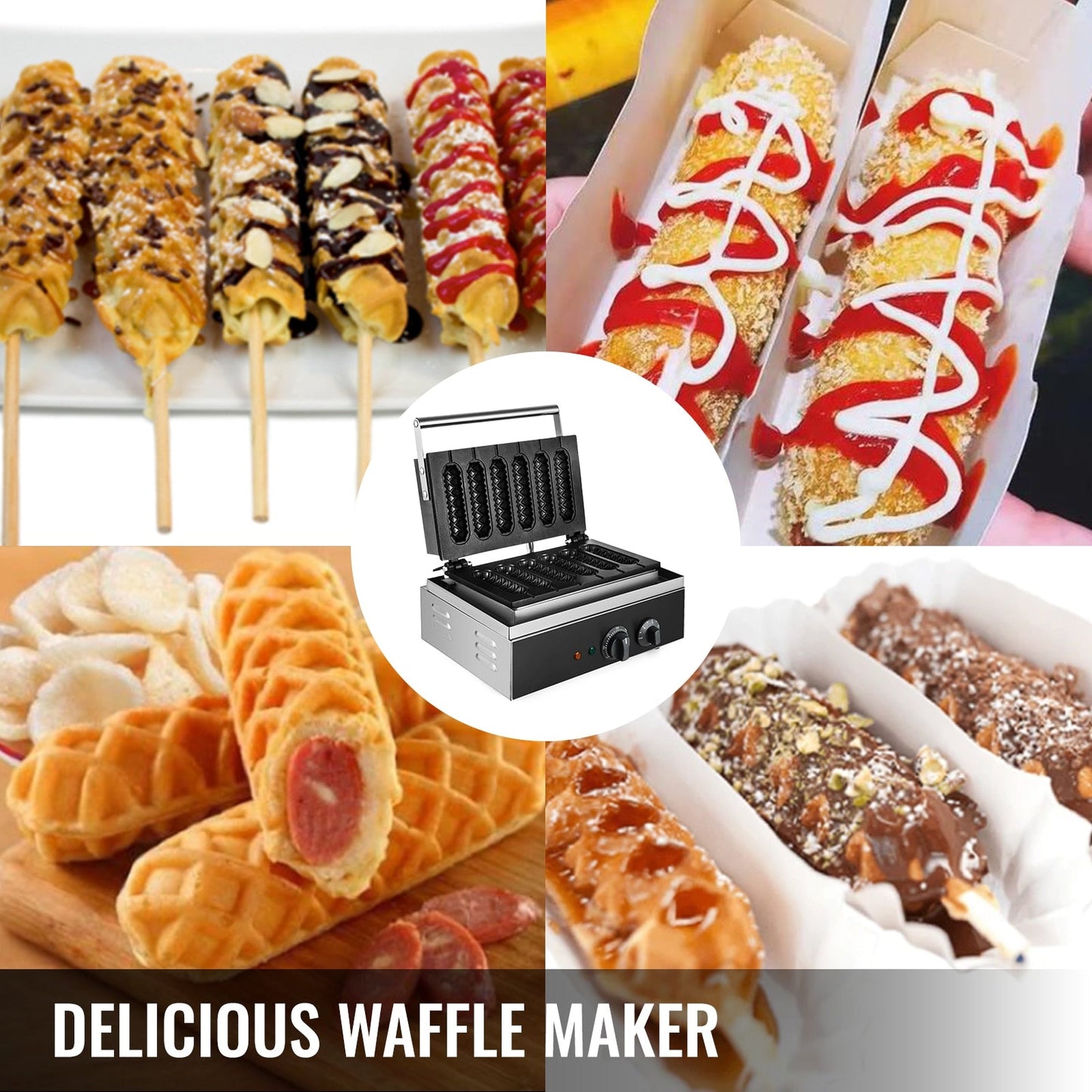 6pcs Electric Waffle Sausage Maker Non-Stick Commercial Appliance