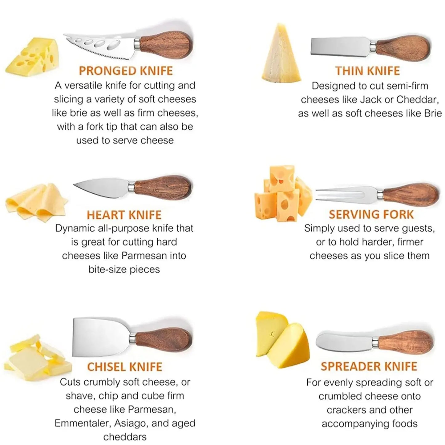 6pcs Stainless Steel Cheese Knives for Charcuterie Boards and Cutlery