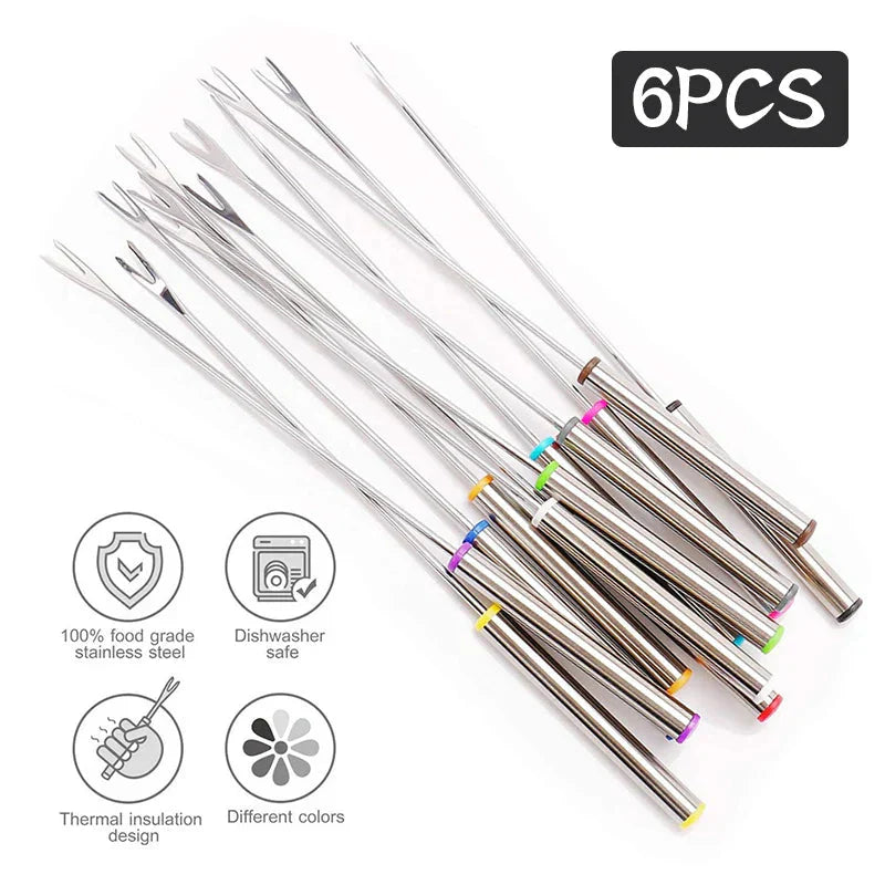6Pcs Stainless Steel Chocolate Fork Cake Fruit Dessert Fork Set