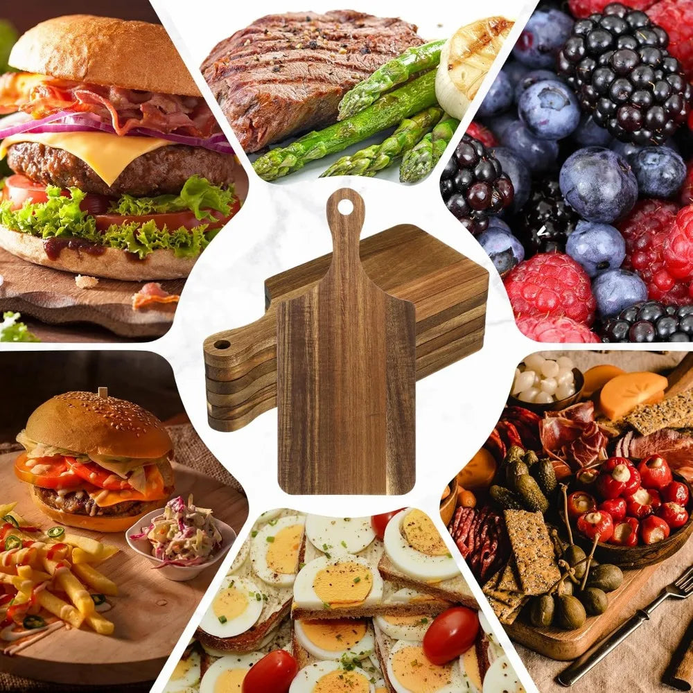 6pcs Wooden Cutting Board Kitchen Thicken Chopping Platter with Handle