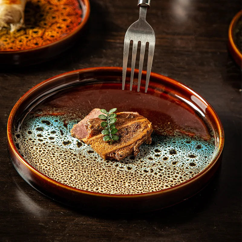 7.5" Ceramic Dumpling Dish Plate Round Tray Dinner Tableware Plate