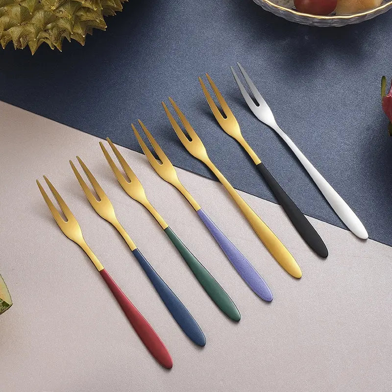 7pcs Stainless Steel Fruit Fork Dessert Cake Forks Salad Fork