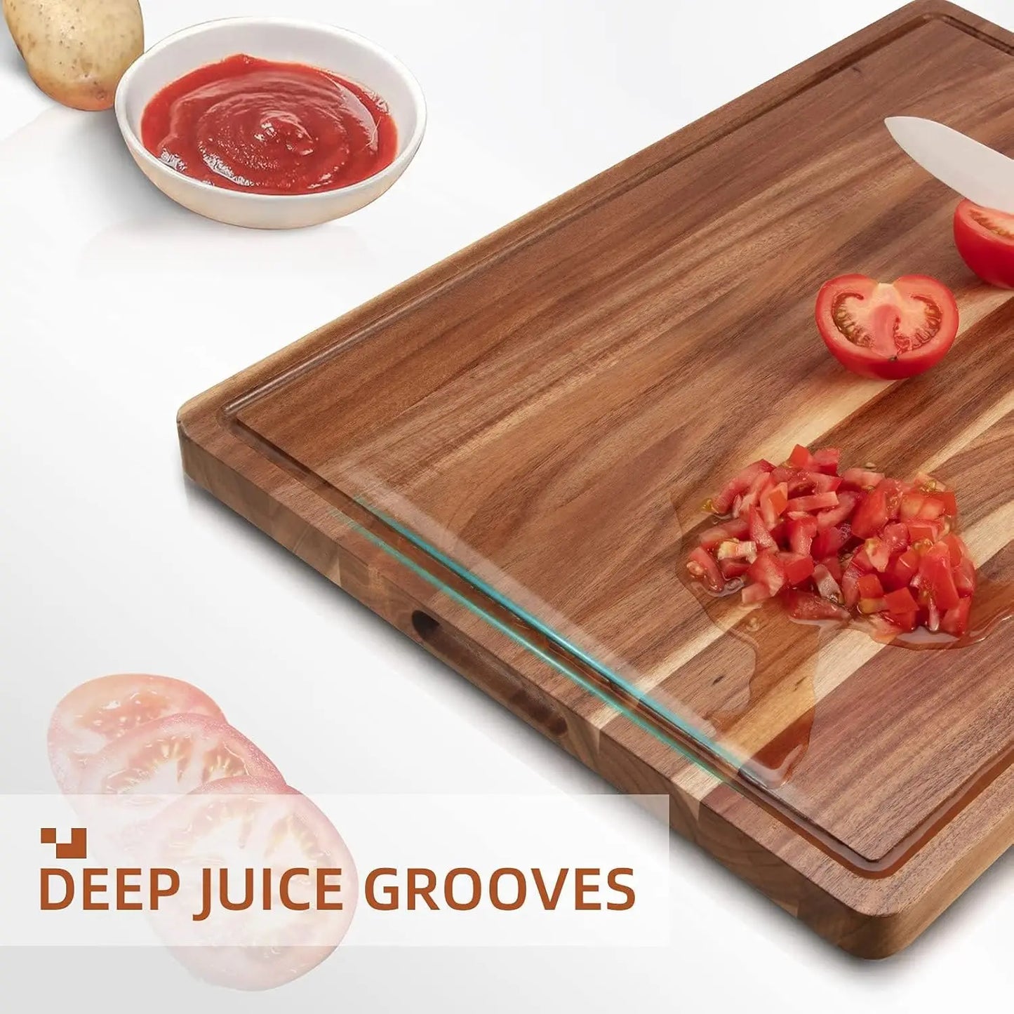 Acacia Wooden Cutting Board Thick Chopping Board With Side Handle