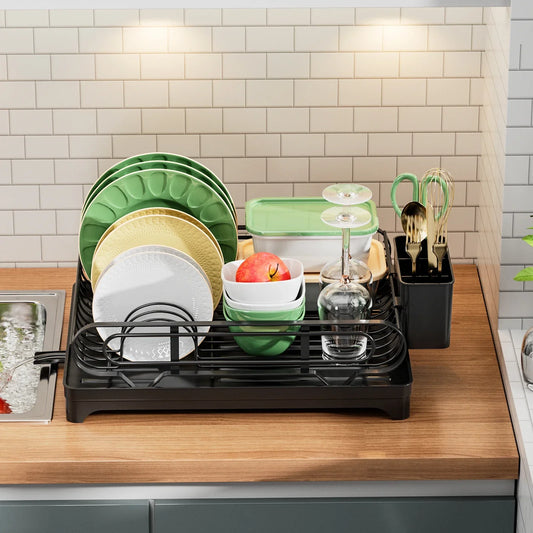 Adjustable Dish Rack With Drainboard for Kitchen Counter Sink Drainer