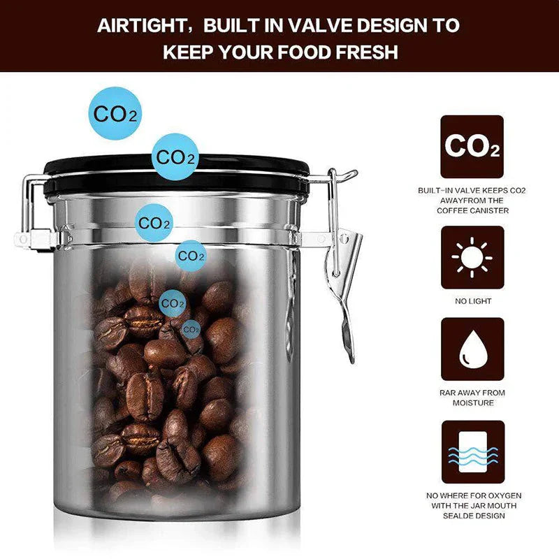 Airtight Coffee Container CO2 Valve Storage Canister with Scoop