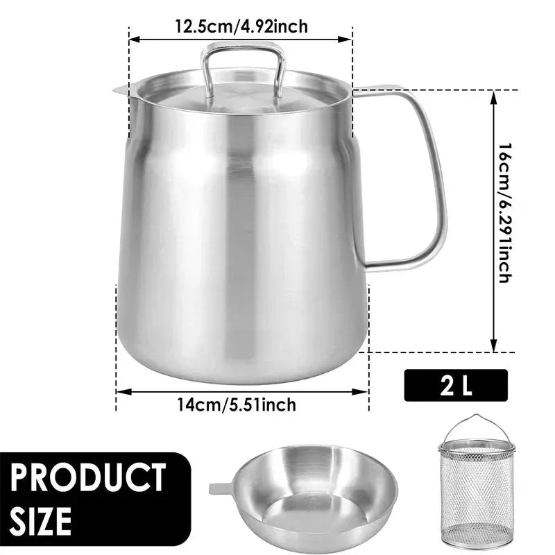 Stainless Steel Oil Filter Pot Oil Storage Pot Grease Keeper with Lid